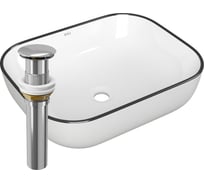 Раковина прямоугольная накладная Bauedge BAU Stil 50x40, белая, черный кант + выпуск клик-клак, хром BH1133