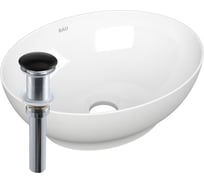 Раковина овальная накладная Bauedge BAU Nimb 41x33, белая + выпуск клик-клак, черный BH1182