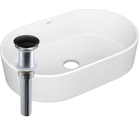 Раковина овальная накладная Bauedge BAU Nimb 56x36, белая + выпуск клик-клак, черный BH1162