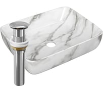 Раковина прямоугольная накладная Bauedge BAU Hotel 51x39, мрамор + выпуск клик-клак, хром BH1173