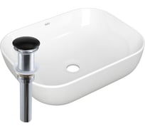 Раковина прямоугольная накладная Bauedge BAU Stil Pro 50x40, белая + выпуск клик-клак, черный BD2424