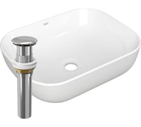 Раковина прямоугольная накладная Bauedge BAU Stil Pro 50x40, белая + выпуск клик-клак, хром BD2418