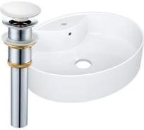 Раковина накладная BauedgeBAU Nimb 51x41, с отверстием под смеситель, белая + выпуск клик-клак, белый YBD2479