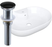 Раковина накладная BauedgeBAU Nimb 60x42, с отверстием под смеситель, белая + выпуск клик-клак, черный YBD2495