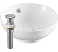 Раковина чаша накладная круглая Bauedge BAU Dream D41, белая + выпуск клик-клак, хром BH1113