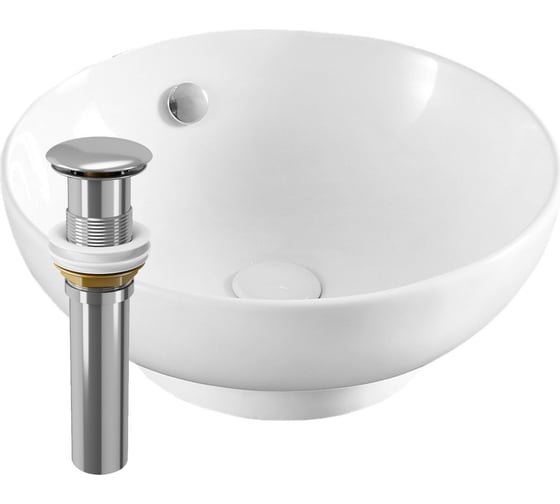 Раковина чаша накладная круглая Bauedge BAU Dream D41, белая + выпуск клик-клак, хром BH1113 1