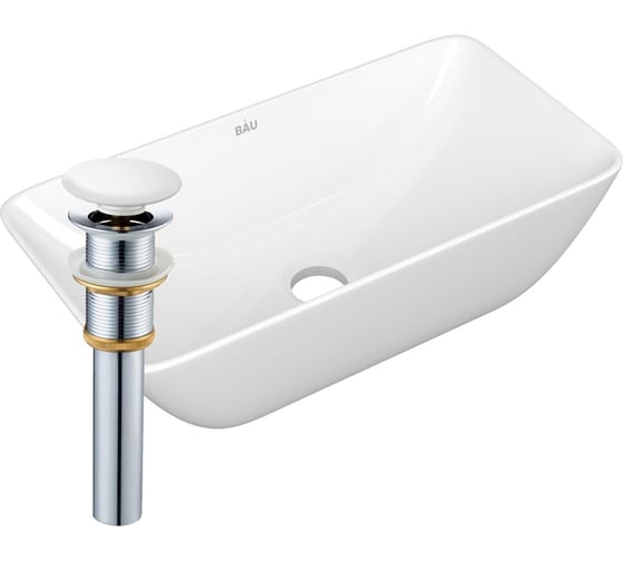 Раковина чаша накладная прямоугольная Bauedge BAU Spectrum mini 47x24, белая + выпуск клик-клак, белый BH1091