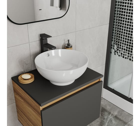 Раковина чаша накладная круглая Bauedge BAU Dream D41, белая + выпуск клик-клак, черный BH1112
