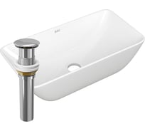 Раковина чаша накладная прямоугольная Bauedge BAU Spectrum mini 47x24, белая + выпуск клик-клак, хром BH1093
