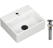 Раковина прямоугольная Bauedge BAU Cerama Mini 33x28, с отверстием под смеситель, белая + выпуск BH1257