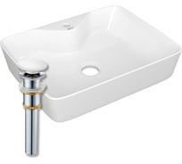 Раковина прямоугольная накладная Bauedge BAU Cerama 48x37, с отверстием под смеситель, белая + выпуск клик-клак, белый BH1237