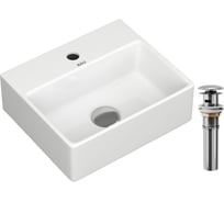 Раковина прямоугольная Bauedge BAU Cerama Mini 33x28, с отверстием под смеситель, белая + выпуск BH1258