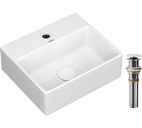 Раковина прямоугольная Bauedge BAU Cerama Mini 33x28, с отверстием под смеситель, белая + выпуск BH1256