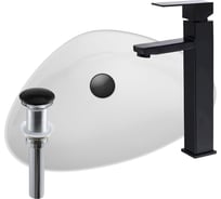 Раковина накладная со смесителем и выпуском Bauedge (Умывальник BAU Triangle 59x39, белый + смеситель для раковины высокий Hotel Black, черный, выпуск клик клак, черный) BH1048