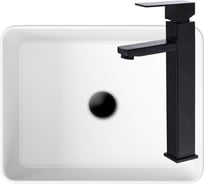 Раковина со смесителем Bauedge (Умывальник на столешницу BAU Hotel прямоугольный 48x37, белая, смеситель высокий Hotel Black, черный) BH1039