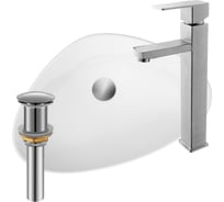 Раковина накладная со смесителем и выпуском Bauedge (Умывальник BAU Triangle 59x39, белый + смеситель для раковины высокий Hotel Still, выпуск клик клак, хром) BH1049