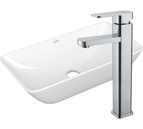 Раковина накладная со смесителем Bauedge BAU Spectrum mini (47x24, белая + смеситель Hotel Still, нержавеющая сталь) BH1089