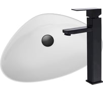 Раковина накладная со смесителем Bauedge BAU Triangle (59x39, белая + смеситель для раковины высокий Hotel Black, черный) BH1045