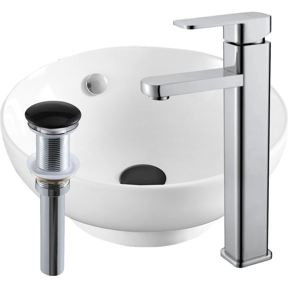 Раковина накладная на столешницу со смесителем и выпуском Bauedge BAU ...