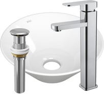 Раковина накладная на столешницу со смесителем и выпуском Bauedge BAU Dream (D43, белая + смеситель Hotel Still, нер. сталь, выпуск клик-клак хром) BH1155