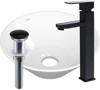 Раковина накладная на столешницу со смесителем и выпуском Bauedge BAU Dream (D43, белая + смеситель Hotel Black, черный, выпуск клик-клак черный) BH1157