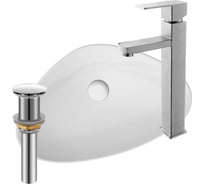 Раковина накладная со смесителем и выпуском Bauedge (Умывальник BAU Triangle 59x39, белый + смеситель для раковины высокий Hotel Still, выпуск клик клак, белый) BH1050