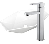 Раковина накладная на столешницу со смесителем Bauedge BAU Crystal (64x40, белая + смеситель Hotel Still, нержавеющая сталь) BH1209