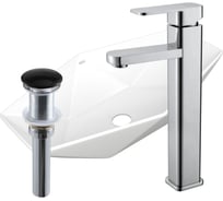 Раковина накладная на столешницу со смесителем и выпуском Bauedge BAU Crystal (64x40, белая + смеситель Hotel Still, нер. сталь, выпуск клик-клак черный) BH1214