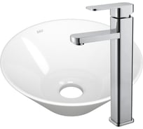 Раковина накладная со смесителем Bauedge BAU Dream (D43, белая + смеситель Hotel Still, нержавеющая сталь) BH1149