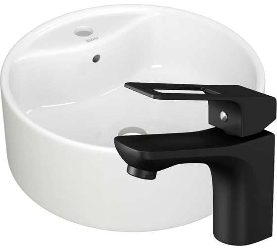 Раковина овальная накладная со смесителем Bauedge BAU Element (D40, белая + смеситель Cerama Black, черный) BH1247 1