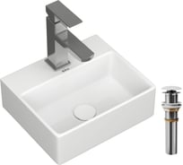 Раковина прямоугольная накладная со смесителем и выпуском Bauedge BAU Cerama Mini (33x28 + смеситель Hotel Still, нержавеющая сталь, выпуск) BH1260