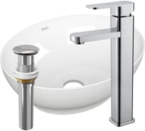 Раковина овальная накладная со смесителем и выпуском Bauedge BAU Nimb (41x33, белая + смеситель Hotel Still, нер. сталь, выпуск клик-клак хром) BH1185