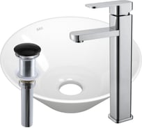 Раковина накладная на столешницу со смесителем и выпуском Bauedge BAU Dream (D43, белая + смеситель Hotel Still, нер. сталь, выпуск клик-клак черный) BH1154