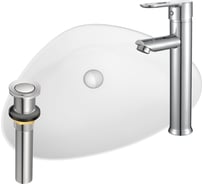 Раковина накладная со смесителем и выпуском Bauedge (Умывальник BAU Triangle 59x39, белый + смеситель для раковины высокий Diadonna Dream, латунь, выпуск клик клак, хром) BT1008