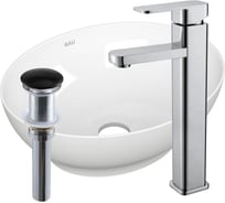 Раковина овальная накладная со смесителем и выпуском Bauedge BAU Nimb (41x33, белая + смеситель Hotel Still, нер. сталь, выпуск клик-клак черный) BH1184