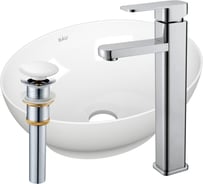 Раковина овальная накладная со смесителем и выпуском Bauedge BAU Nimb (41x33, белая + смеситель Hotel Still, нер. сталь, выпуск клик-клак белый) BH1186