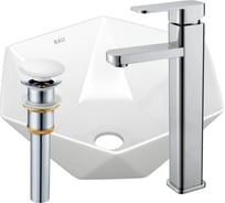 Раковина накладная на столешницу со смесителем и выпуском Bauedge BAU Crystal (40x40, белая + смеситель Hotel Still, нер. сталь, выпуск клик-клак белый) BH1196