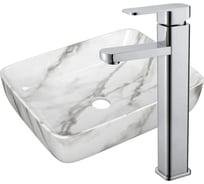 Раковина накладная прямоугольная со смесителем Bauedge BAU Stil Hotel (51x39, мрамор + смеситель Hotel Still, нержавеющая сталь) BH1169