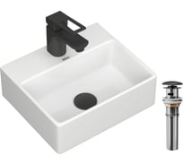 Раковина прямоугольная накладная со смесителем и выпуском Bauedge BAU Cerama Mini (33x28 + смеситель Cerama Black, черный, выпуск) BH1262