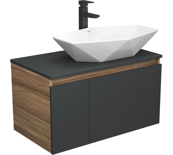 Раковина накладная на столешницу со смесителем Bauedge BAU Crystal (64x40, белая + смеситель высокий Hotel Black, черный) BH1210