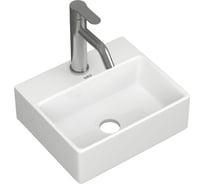 Раковина накладная прямоугольная со смесителем Bauedge BAU Cerama Mini (33x28, с отверстием, белая + смеситель Dream, нержавеющая сталь) BH1253