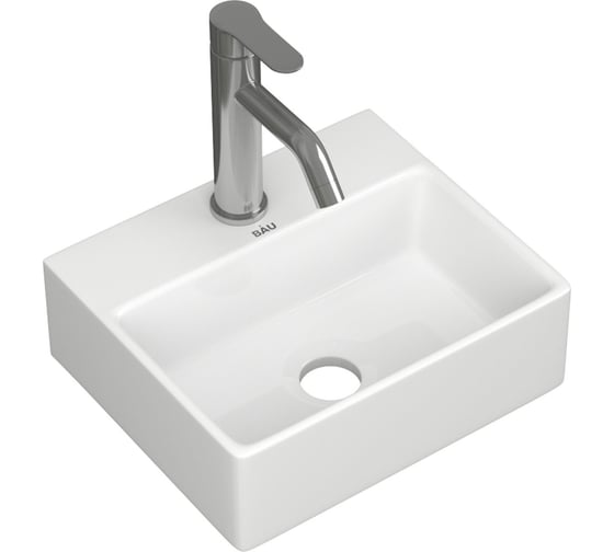 Раковина накладная прямоугольная со смесителем Bauedge BAU Cerama Mini (33x28, с отверстием, белая + смеситель Dream, нержавеющая сталь) BH1253 1