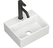 Раковина накладная прямоугольная со смесителем Bauedge BAU Cerama Mini (33x28, с отверстием, белая + смеситель Dream Black, черный) BH1254