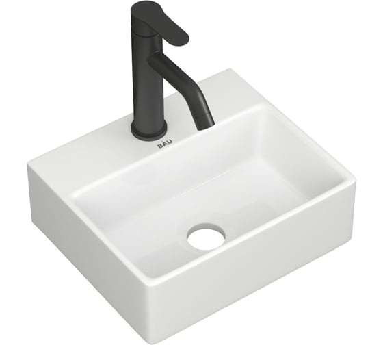 Раковина накладная прямоугольная со смесителем Bauedge BAU Cerama Mini (33x28, с отверстием, белая + смеситель Dream Black, черный) BH1254