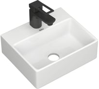 Раковина накладная прямоугольная со смесителем Bauedge BAU Cerama Mini (33x28, с отверстием, белая + смеситель Cerama Black, черный) BH1255