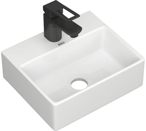 Раковина накладная прямоугольная со смесителем Bauedge BAU Cerama Mini (33x28, с отверстием, белая + смеситель Cerama Black, черный) BH1255