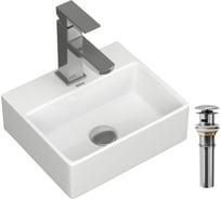 Раковина прямоугольная накладная со смесителем и выпуском Bauedge BAU Cerama Mini (33x28 + смеситель Hotel Still, нержавеющая сталь, выпуск) BH1259