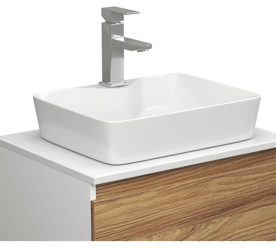 Раковина прямоугольная накладная Bauedge BAU Cerama 48x37, с отверстием под смеситель, белая + смеситель Hotel Still, нержавеющая сталь BH1233