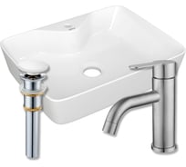 Раковина прямоугольная накладная Bauedge BAU 48x37, с отв. под смеситель, белая + смеситель Dream и выпуск клик-клак белый BH1245