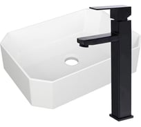 Раковина накладная на столешницу Bauedge BAU Hotel прямоугольная 51x37, белая, смеситель для раковины высокий Hotel Black, черный YBD2430